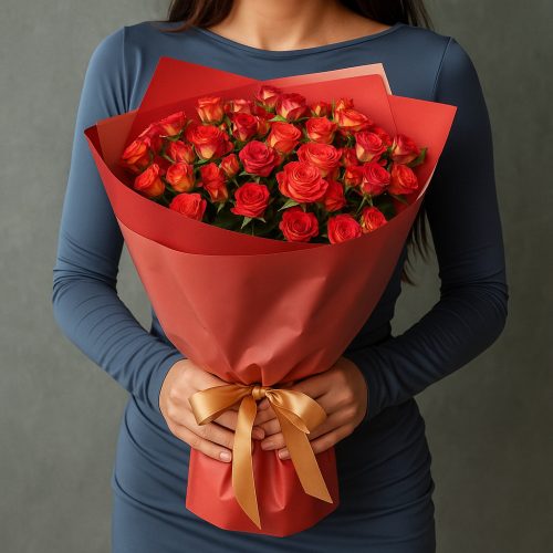 Букет кустовых роз «Огненное сияние»