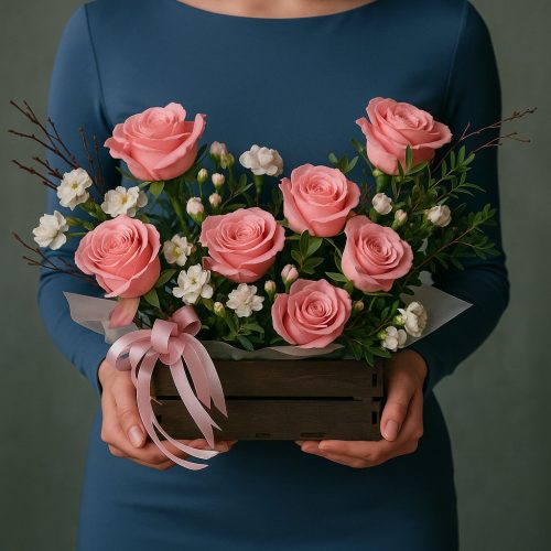 Композиция в коробке «Розовая элегантность»