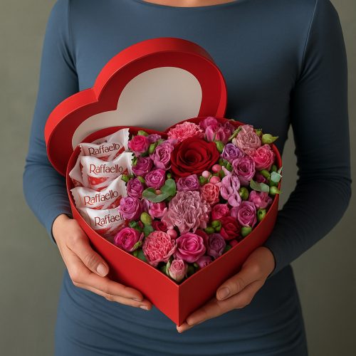 Цветы в коробке «Сердце влюблённых»