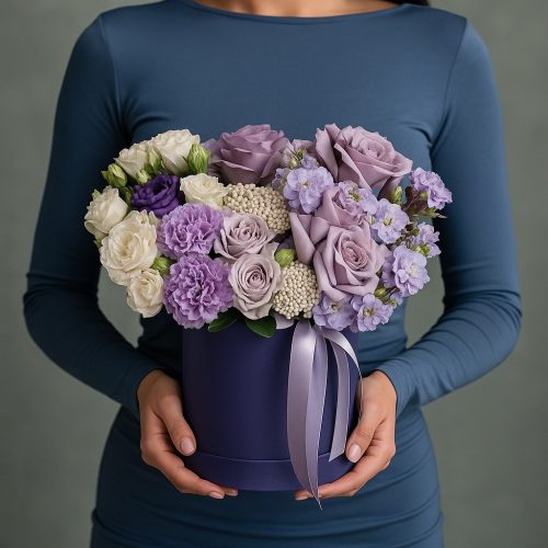Цветы в коробке «Сиреневая гармония»