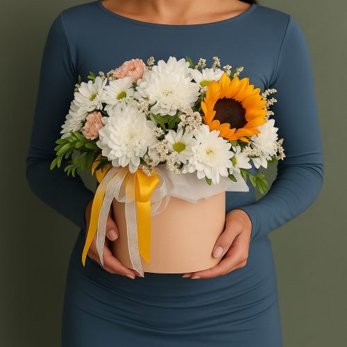 Цветы в коробке «Солнечный день с подсолнухами»