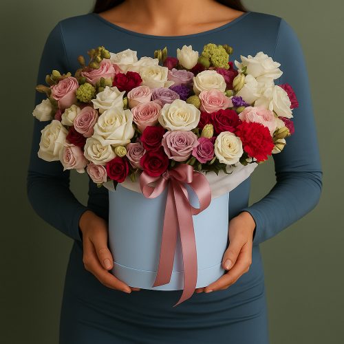 Цветы в коробке «Цветочный фейерверк»