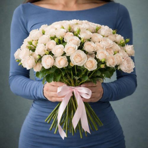 Букет из кустовых роз «Пудровая нежность»