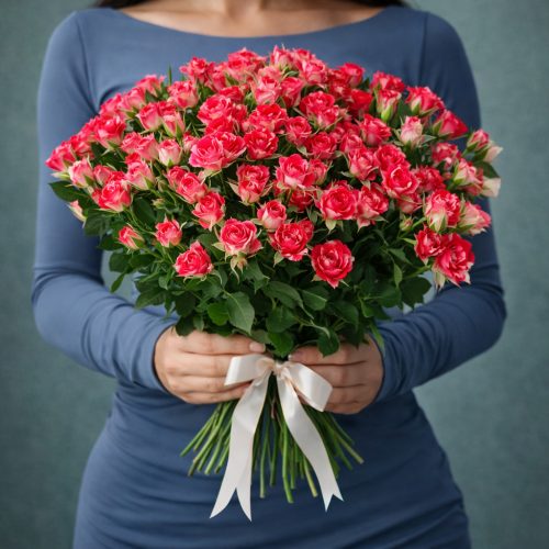 Букет из кустовых роз «Клубничный поцелуй»